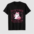 thumbnail image 1 of Women's Halloween Pink Ribbon Ghost Pumpkin Graphic T-Shirt, October Awareness Shirt, 1 of 5