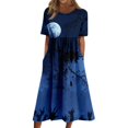 thumbnail image 1 of Women's Halloween Print Casual Dress, Round Neck with Pockets, Comfortable Relaxed Fit for Everyday Outings, Halloween Themed Cosplay Dress Blue B 3XL, 1 of 6