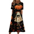 thumbnail image 1 of Women's Halloween Print Casual Dress, Round Neck with Pockets Design for Daily Wear, Relaxed Fit for Everyday Outings, Halloween Themed Dress for Ladies Black L, 1 of 6