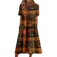thumbnail image 1 of Women's Halloween Print Casual Dress, Round Neck with Pockets Design for Daily Wear, Relaxed Fit for Everyday Outings, Halloween Themed Dress for Ladies Brown 3XL, 1 of 6