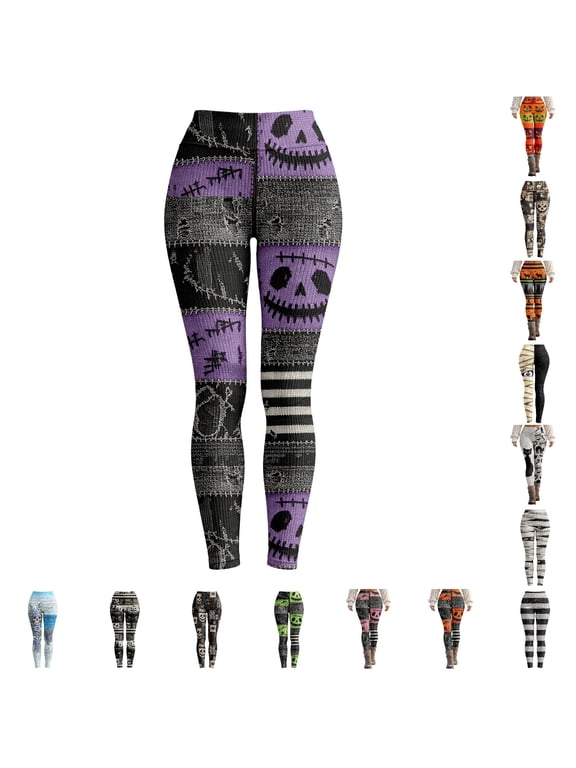 Women's Halloween Print Leggings High Waist Knit Casual Trousers Stretch Holiday Tights for Fall Party and Everyday Wear