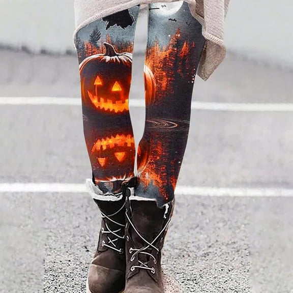Women's Halloween Print Leggings High Waisted Elastic Yoga Pants Tummy Control Lounge Pants for Workout Athletic Yoga