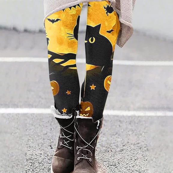 Women's Halloween Print Leggings High Waisted Elastic Yoga Pants Tummy Control Lounge Pants for Workout Athletic Yoga