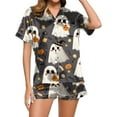 thumbnail image 1 of Women's Halloween Print Pajama Set Casual Sleepwear Short Sleeve Button Down Shirt and Shorts Comfortable Summer Loungewear Outfit, 1 of 7