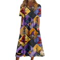 thumbnail image 1 of Women's Halloween Print Round Neck Dress with Pockets Short Sleeve Loose Midi Casual Dress for Women Fall Outfit Daily Wear Purple M, 1 of 6