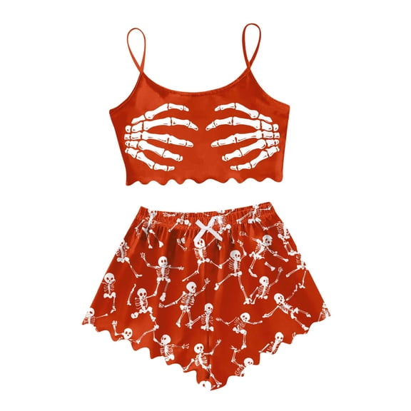 Women's Halloween Print Sleeveless Vest Shorts Pajama Set Casual Comfortable Home Wear Holiday Outfit