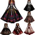 thumbnail image 1 of Women's Halloween Print V Neck Long Sleeve Casual Dress, Festive Party Cosplay Outfit, 1 of 4