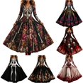 thumbnail image 1 of Women's Halloween Print V Neck Long Sleeve Casual Dress, Festive Party Cosplay Outfit, 1 of 4
