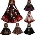 thumbnail image 1 of Women's Halloween Print V Neck Long Sleeve Casual Dress, Festive Party Cosplay Outfit, 1 of 4
