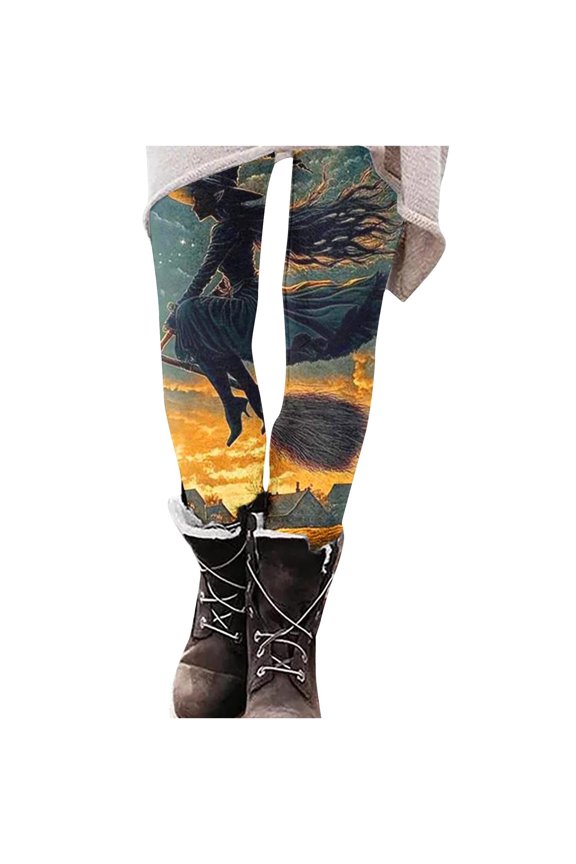 Women's Halloween Printed Leggings Geometric Figures Stretchy Yoga Pants Ankle Elastic Tights Workout Gym Athletic