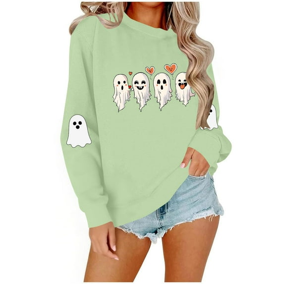 Women's Halloween Printed Round Neck Long Sleeved Top Loose Fitting Sweater