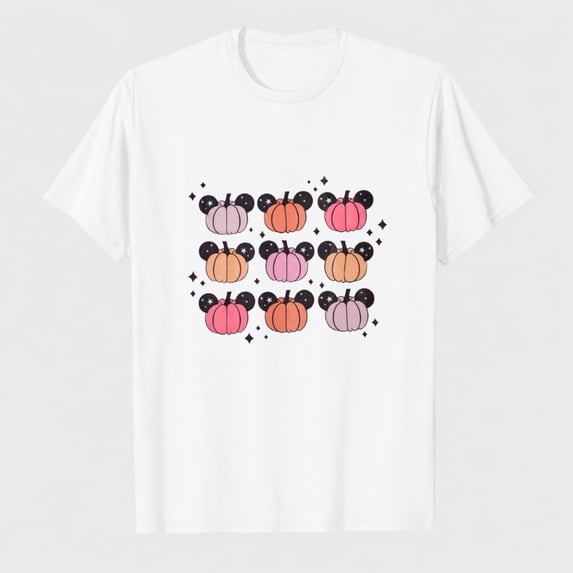 Women's Halloween Pumpkin Checkered Graphic T-Shirt, Cute Fall Short Sleeve Shirt