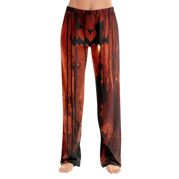 Women's Halloween Pumpkin Face Lounge Pants, Soft Elastic Waist Pajama Bottoms, Spooky Sleepwear for Fall and Holiday Parties,Dark Gray M