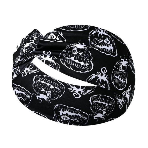 Women's Halloween Pumpkin Print Headband, Wide Knotted Hair Band with Gothic Jack O Lantern Pattern, Fashion Head Wrap for Halloween Party Costume Accessories