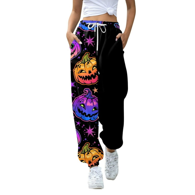 Women s Halloween Pumpkin Print Jogger Pants with Pockets Casual Loose Fit Sweatpants for Autumn Walmart