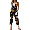 thumbnail image 1 of Women’s Halloween Pumpkin Print Jumpsuits, Loose‑Fit Lightweight Casual Overalls Rompers, 1 of 4
