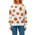 thumbnail image 1 of Women's Halloween Pumpkin Print Sweatshirt Long Sleeve Crewneck Shirts Fall Spring Casual Pullover Tops, 1 of 6