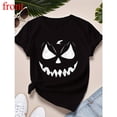 thumbnail image 1 of Women's Halloween Pumpkin T-Shirt, Graphic Tee Tops，Interesting design，Round neck，Causal，cotton，black，S-5XL, 1 of 1