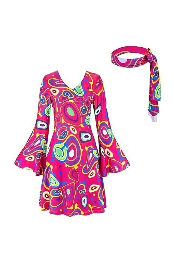 Women's Halloween Retro Dresses Disco Outfit 70s Hippie Costume Dicso Dress Party Cosplay Clothes