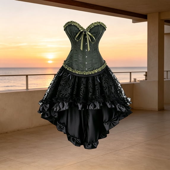 Women's Halloween Role-Play Dress, Solid Color Waist Cinching Body Shaping Costume Outfit, Spooky Party Cosplay Dress For Women, Holiday Themed Fancy Dress Costume Army Green 2XL