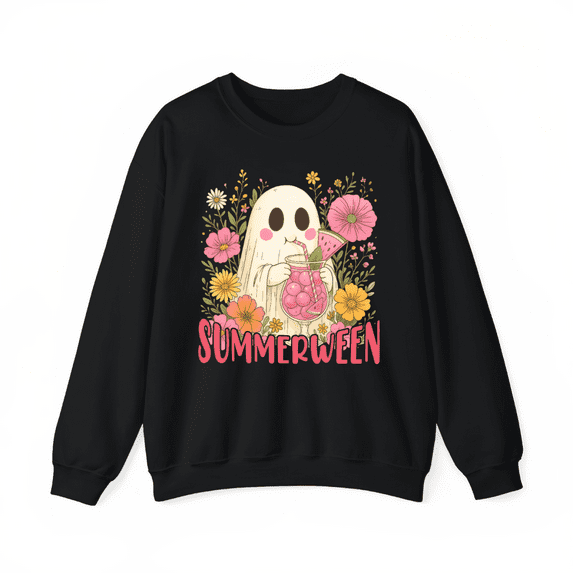 Women's Halloween SUMMERMEEN Pumpkin pattern, round-neck long-sleeved cotton comfortable black S-3XL