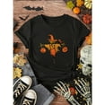 thumbnail image 1 of Womens Scarecrow Broomstick Graphic Tee T Shirt Tops Cotton Short Sleeve Round Neck Black S-5XL, 1 of 5