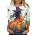 thumbnail image 1 of Women's Halloween Shirt 3/4 Sleeve Crew Neck Vintage Fall Tee Casual Witch Printed Holiday Tops, 1 of 5