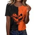 thumbnail image 1 of Women's Halloween Shirt Short Sleeve Graphic Tee, Soft Halloween T-Shirt Ghost Pumpkin Top for Fall Casual and Trick-Or-Treat 01-Earthy Yellow L, 1 of 5