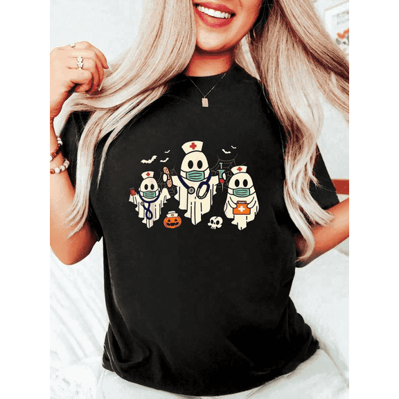 Women’s Halloween Shirt – Spooky Medical Ghosts Graphic T-Shirt