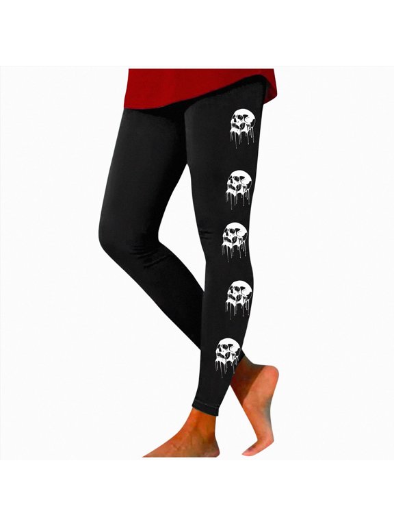 Women's Halloween Side Skull Pattern Stretch Leggings L