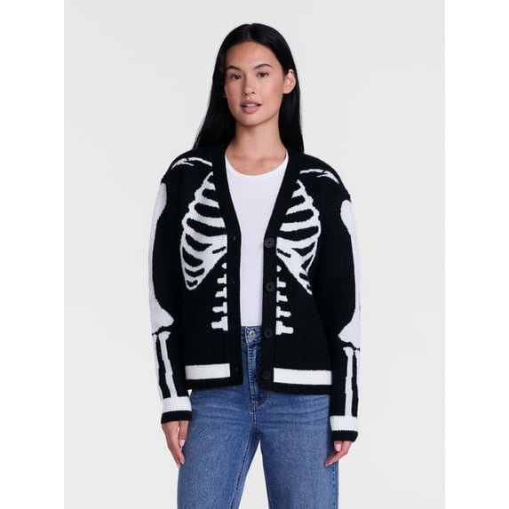 Women's Halloween Skeleton Graphic Cardigan Sweater from Way to Celebrate, Sizes S-4X