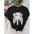 thumbnail image 1 of Women's Halloween Skeleton Print T-Shirt - Casual Crew Neck, Short Sleeve Top, Breathable 100% Cotton, Machine Washable, Loose Fit, Random Print, Sizes S-3XL, Perfect for Halloween, 1 of 8