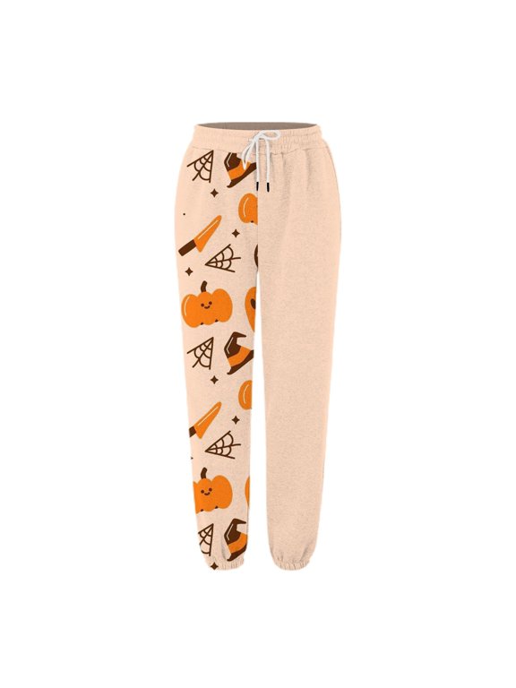 Women's Halloween Skeleton Pumpkin Print Joggers with Pockets Drawstring Baggy Sweatpants Funny Holiday Party Lounge Pants