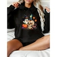 thumbnail image 1 of Women's Halloween Skull Pumpkin Graphic Sweatshirt Top Hooded long-sleeved Fall Season Black S-2XL, 1 of 7