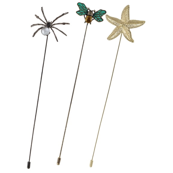 Women's Halloween Spider Starfish Jewelry Vintage Bee Hat Pin Long Handle Insect Retro Pins, 3Pin