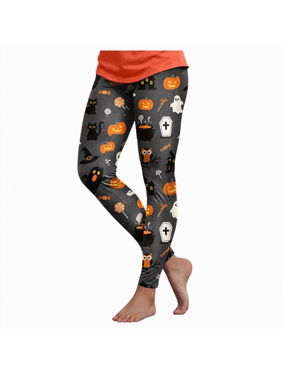 Women's Halloween Striped Cat Graphic Print Party Leggings XXL