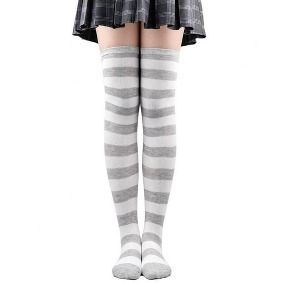 Women's Halloween Striped Socks Over The Knee Stockings/Hot Sale Striped Stockings Women Sexy Thigh High Nylon Long Socks Thick Over Knee Socks,Gray