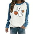 thumbnail image 1 of Women's Halloween Sweatshirt Cute Ghost Graphic Blocking Pullover Tops Funny Novelty Pumpkin Print Crewneck Long Sleeve Sweatshirts, 1 of 6