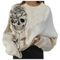 thumbnail image 1 of Women's Halloween Sweatshirts Skull Graphic Long Sleeve Loose Fit Pullover Gothic Fall Casual Tops, 1 of 4