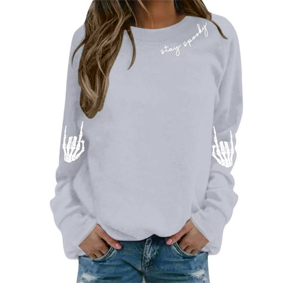 Women's Halloween Sweatshirts Skull Graphic Printed Long Sleeve Crew Neck Pullover Casual Comfy Y2K Tops Winter Tunic 2025