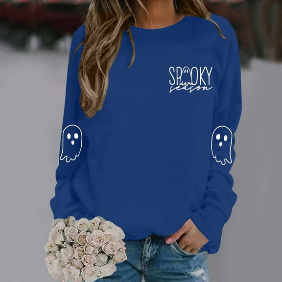 Women's Halloween Sweatshirts Skull Graphic Printed Long Sleeve Crew Neck Pullover Casual Comfy Y2K Tops Winter Tunic 2025
