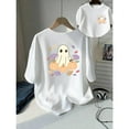 thumbnail image 1 of Women's Halloween T-Shirt, Cute Pumpkin & Ghost Graphic Tees, Fall Bat & Spider Print Tops，Fashion，cotton，white，S-5XL, 1 of 4