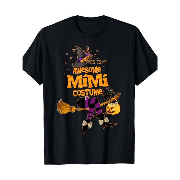 Women’s Halloween T-Shirt This Is My Awesome MiMi Costume Witch Pumpkin Cat Graphic Tee