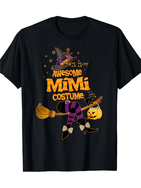 Women’s Halloween T-Shirt This Is My Awesome MiMi Costume Witch Pumpkin Cat Graphic Tee