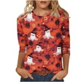 thumbnail image 1 of Women's Halloween Tee 3/4 Sleeve Crew Neck Ghost Pumpkin Graphic Shirts Plus Size Casual Cute Pullover Tops Loose Fit (XL, Orange), 1 of 4