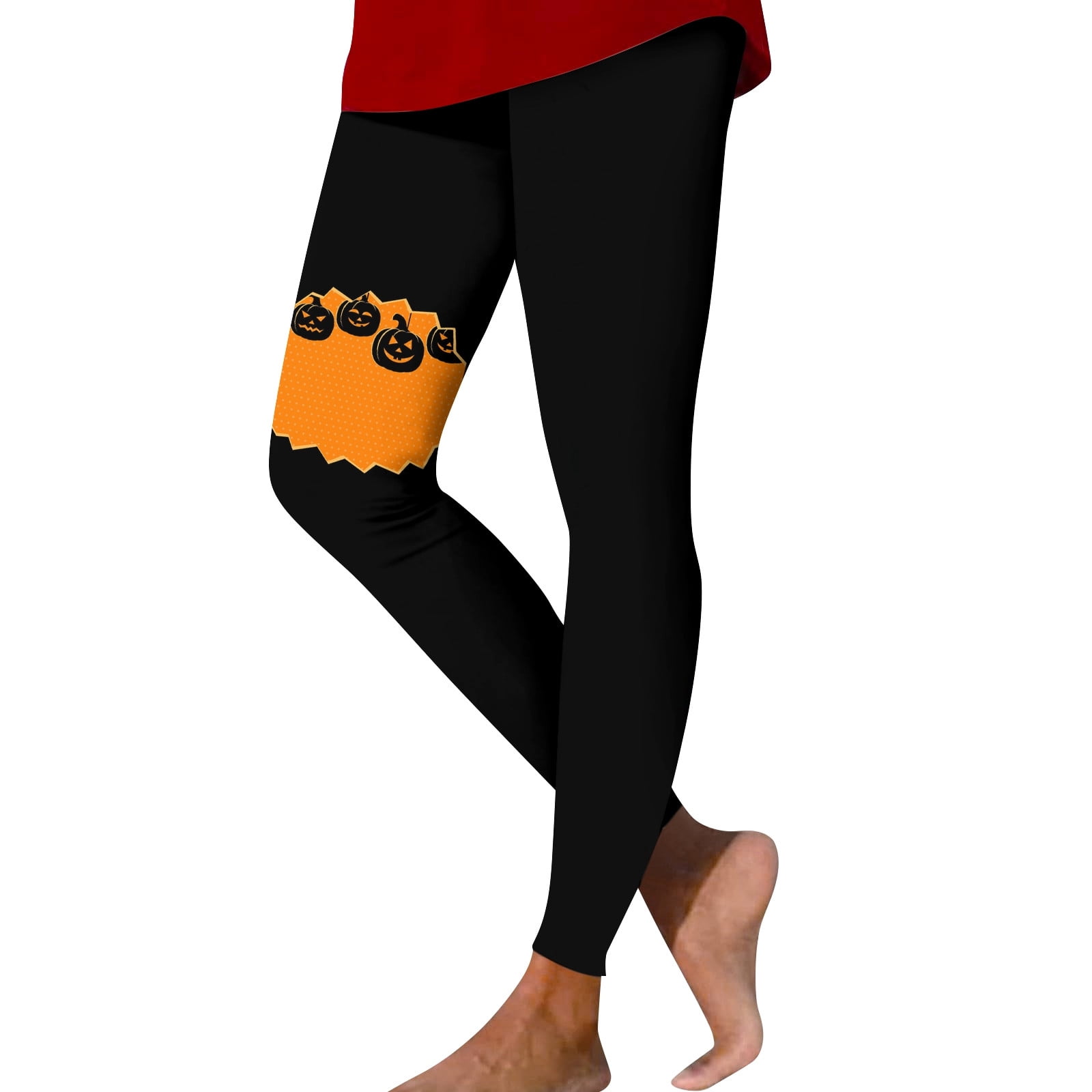 Women's Halloween Pumpkin Leggings - Stretchy Printed Yoga Pants For Parties & Casual Wear