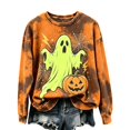 thumbnail image 1 of Women’s Halloween Tie Dye Crewneck Sweatshirt Long Sleeve Vintage Ghost Pumpkin Spider Web Graphic Pullover Casual Fall Party Top Saffron XXL, 1 of 3