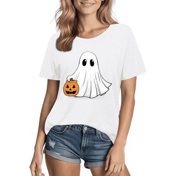 Women’s Halloween White Ghost Shirts – Fun Spooky Graphic, Casual Fashion Party T-Shirt