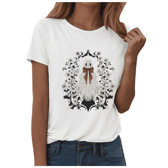 Women’s Halloween White Ghost Shirts – Fun Spooky Graphic, Casual Fashion Party T-Shirt