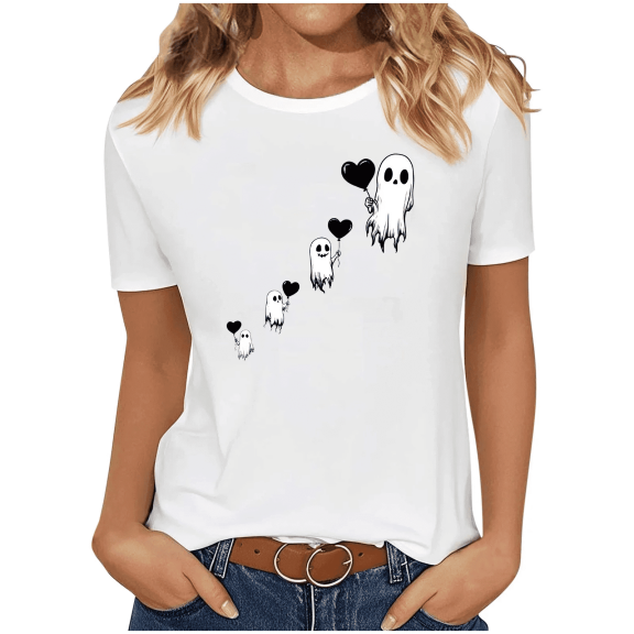Women’s Halloween White Ghost Shirts – Fun Spooky Graphic, Casual Fashion Party T-Shirt